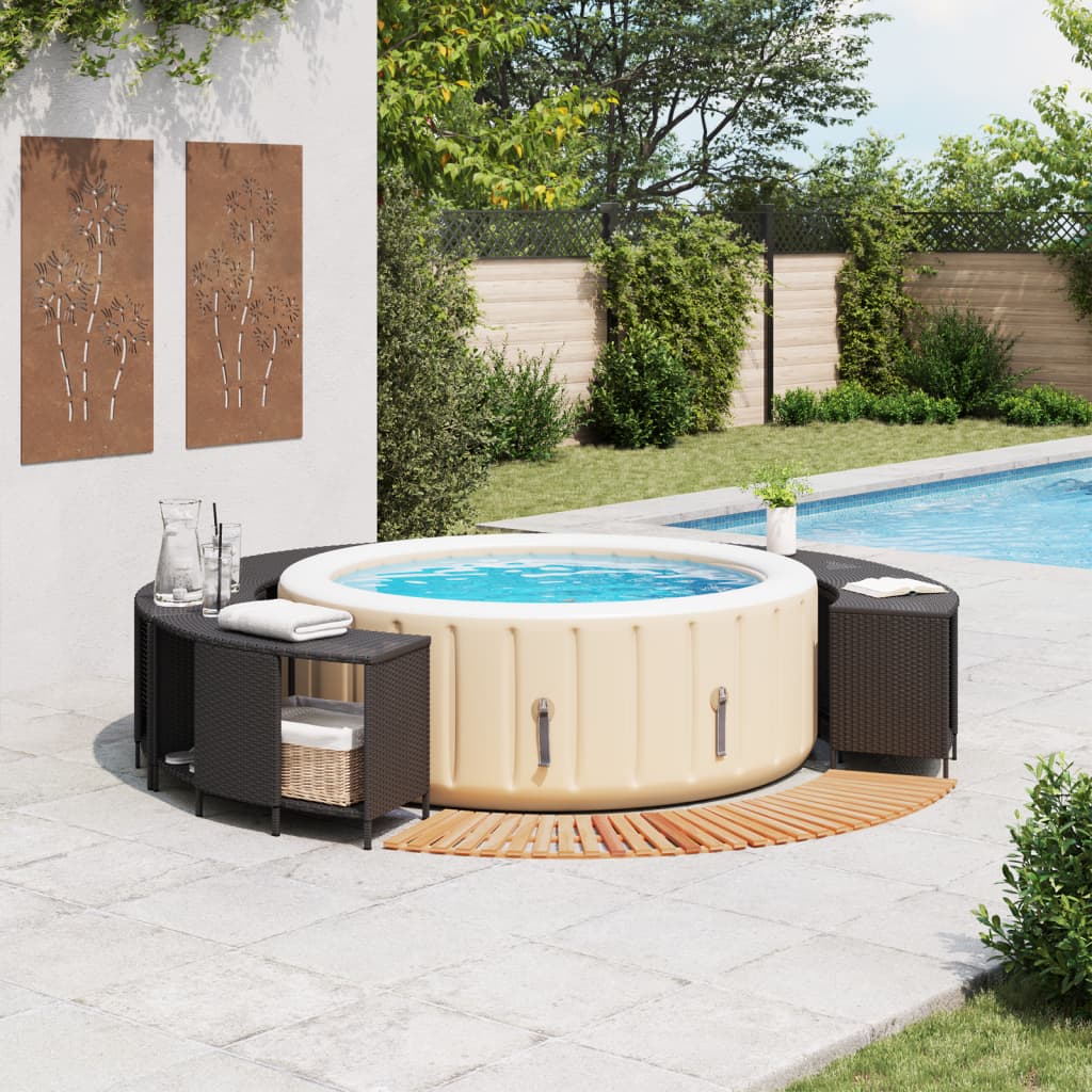 vidaXL Hot Tub Surround Black Poly Rattan and Solid Wood Acacia 2