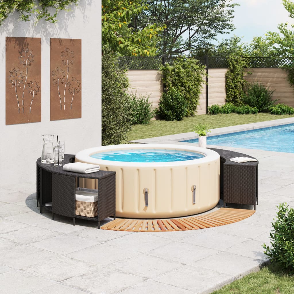 vidaXL Hot Tub Surround Black Poly Rattan and Solid Wood Acacia 2