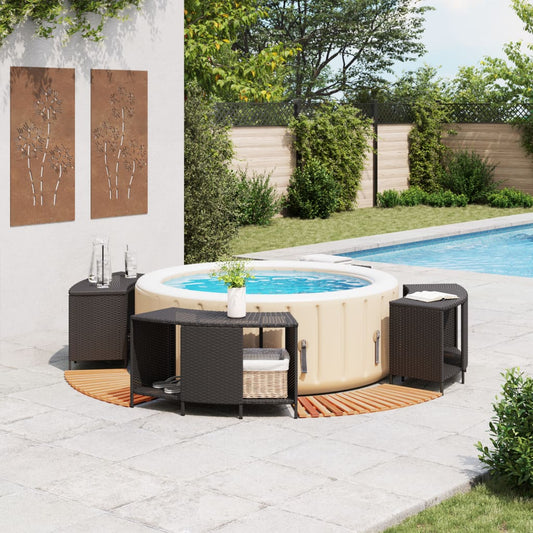 vidaXL Hot Tub Surround Black Poly Rattan and Solid Wood Acacia 2