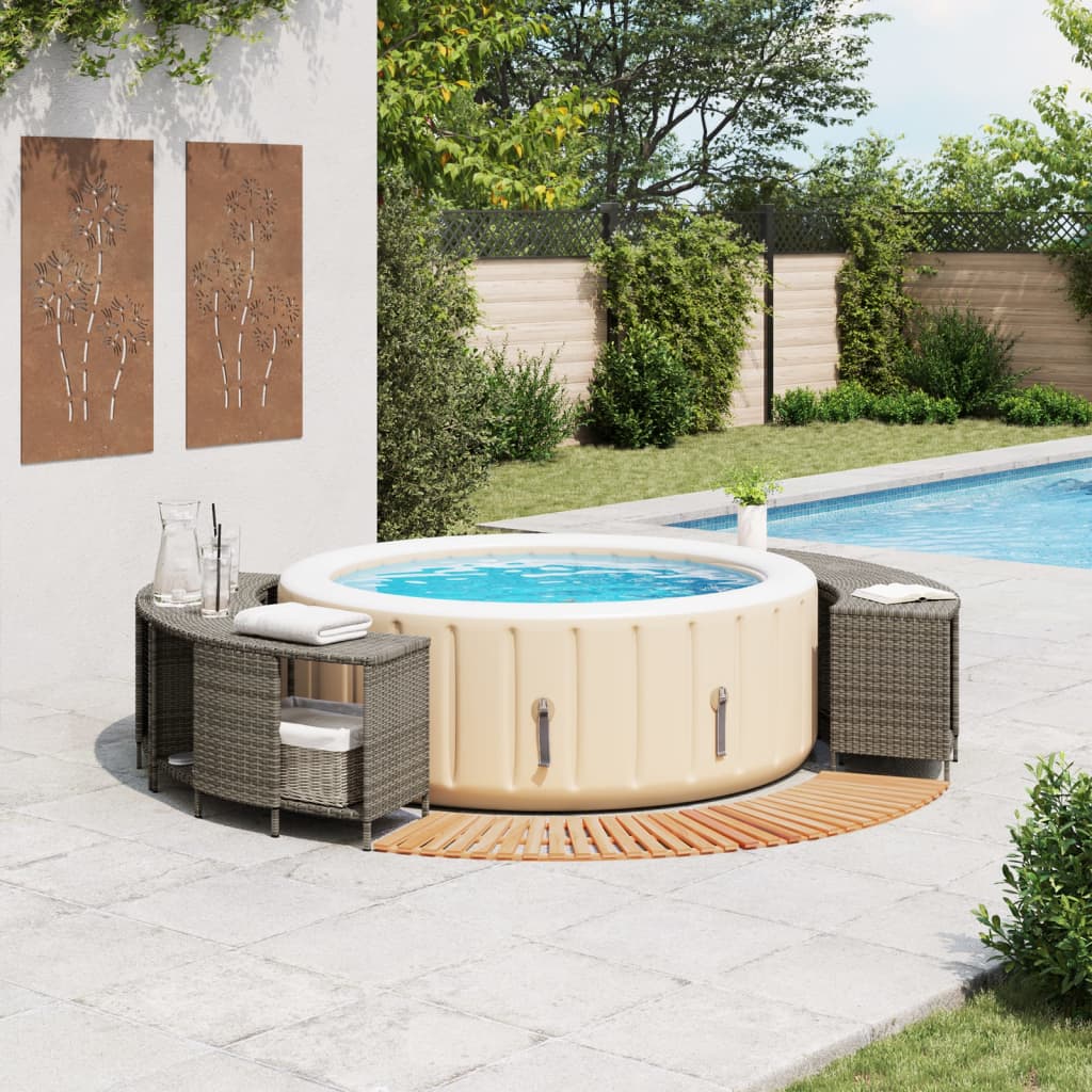 vidaXL Hot Tub Surround Grey Poly Rattan and Solid Wood Acacia 2