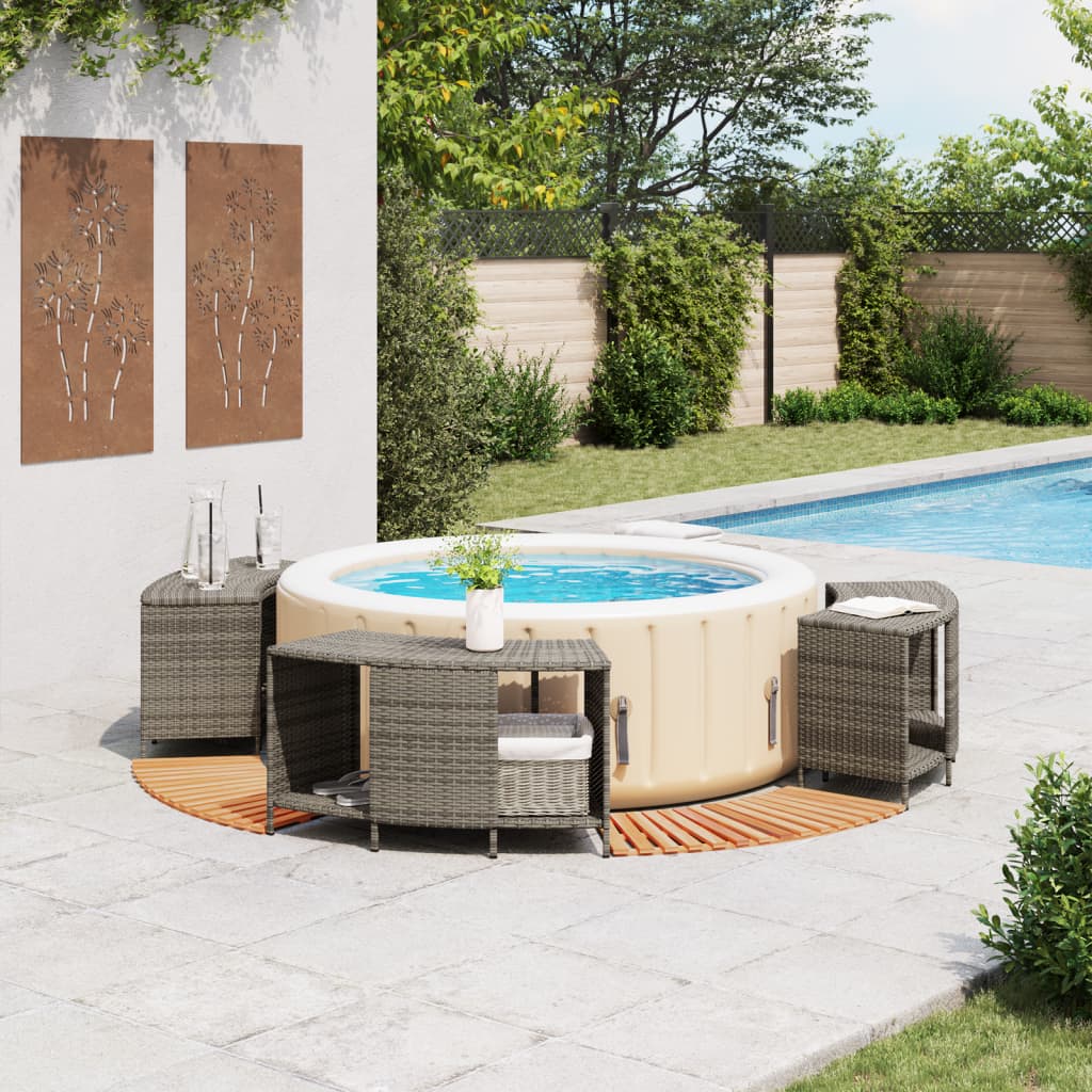 vidaXL Hot Tub Surround Grey Poly Rattan and Solid Wood Acacia 2
