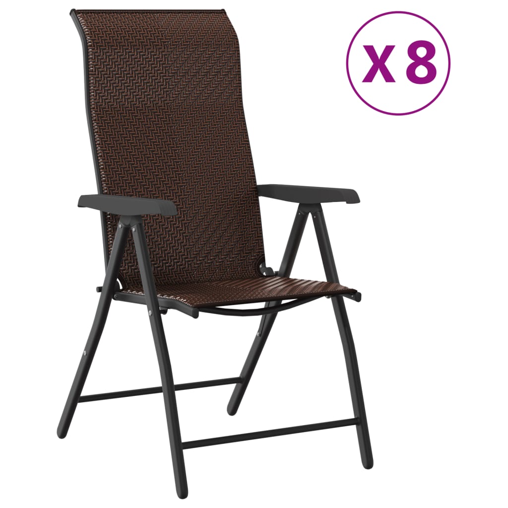 vidaXL Folding Chairs 8 pcs Brown Poly Rattan 2
