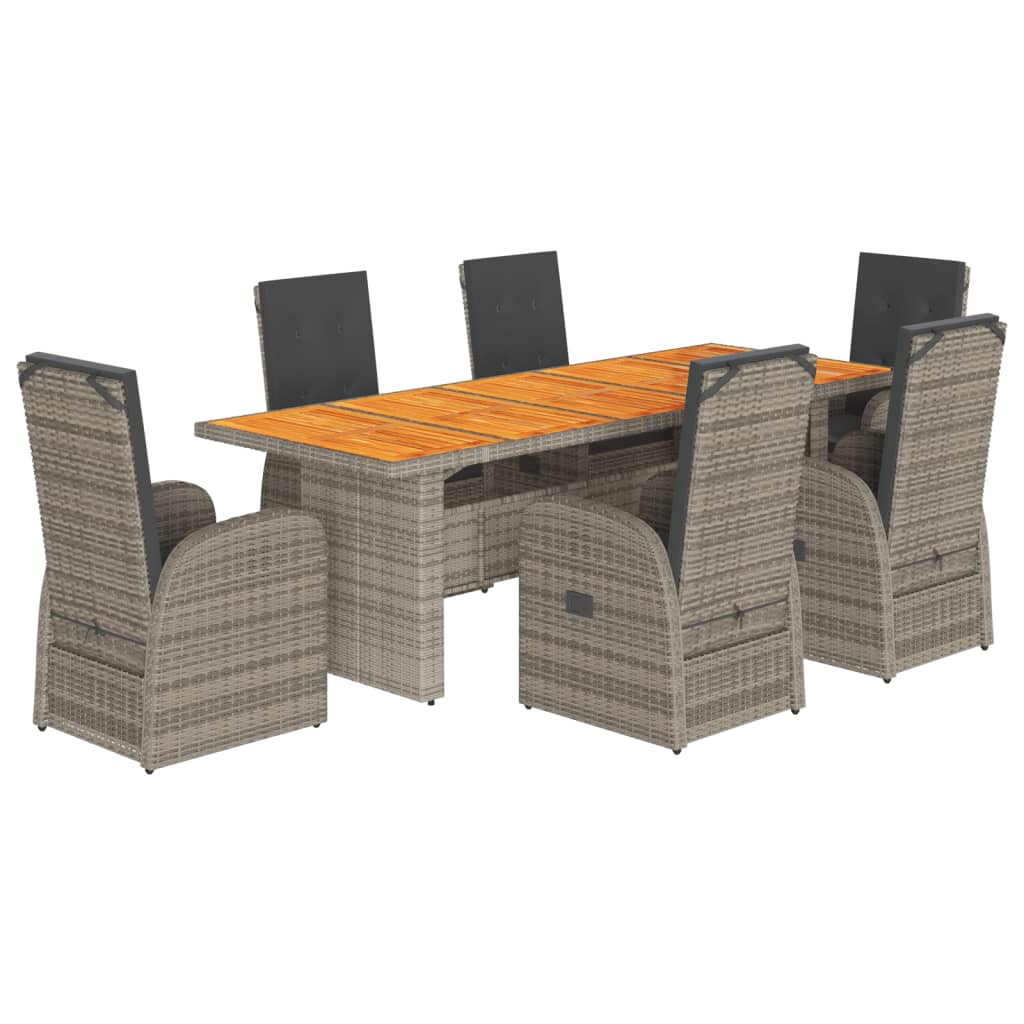 vidaXL 7 Piece Garden Dining Set with Cushions Grey Poly Rattan 2