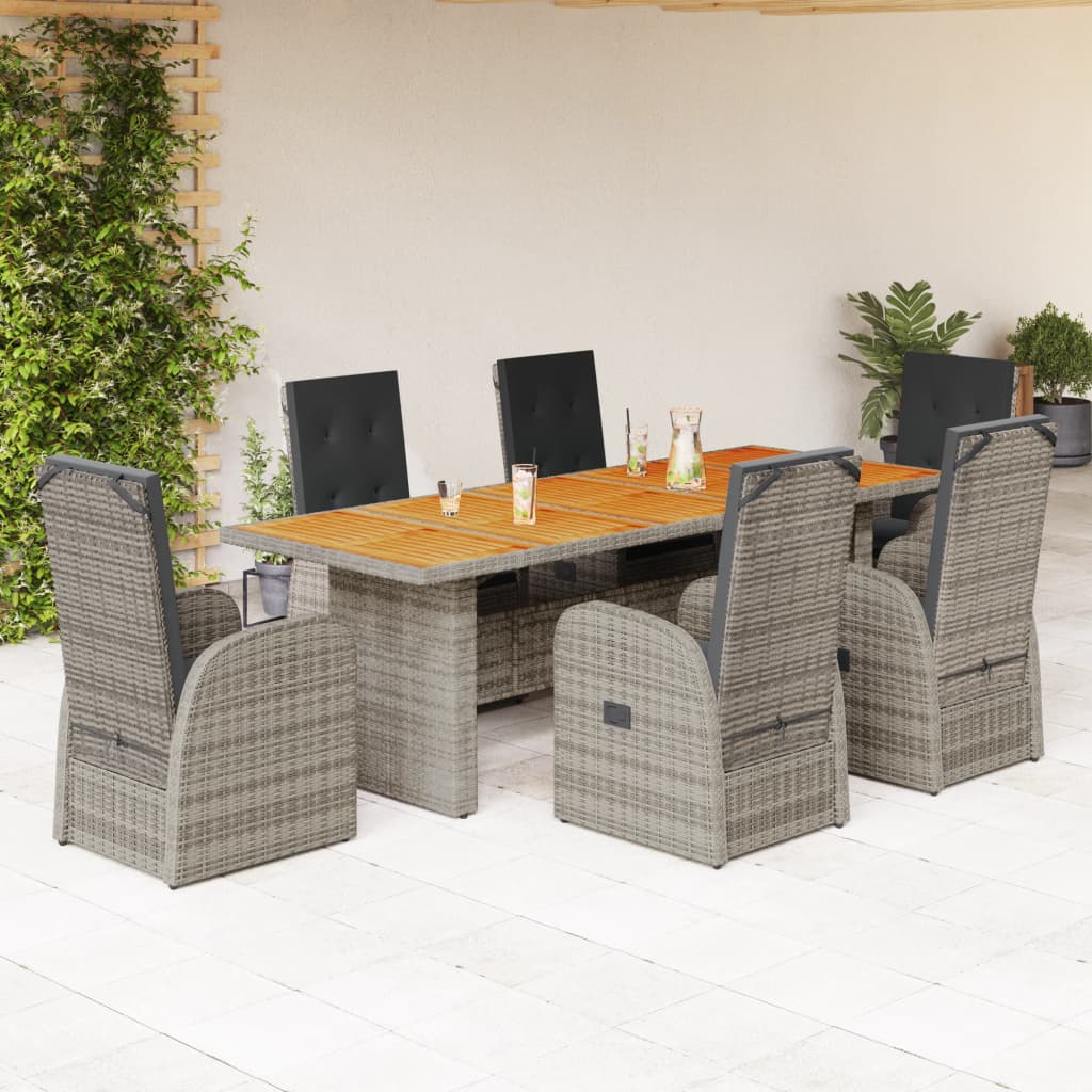 vidaXL 7 Piece Garden Dining Set with Cushions Grey Poly Rattan 1