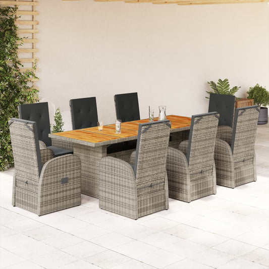 vidaXL 9 Piece Garden Dining Set with Cushions Grey Poly Rattan 1