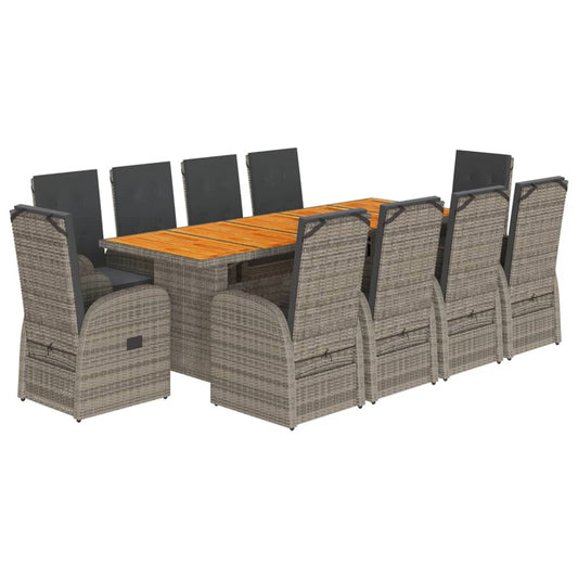 vidaXL 11 Piece Garden Dining Set with Cushions Grey Poly Rattan 2