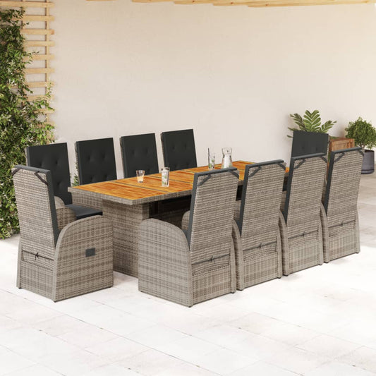 vidaXL 11 Piece Garden Dining Set with Cushions Grey Poly Rattan 1