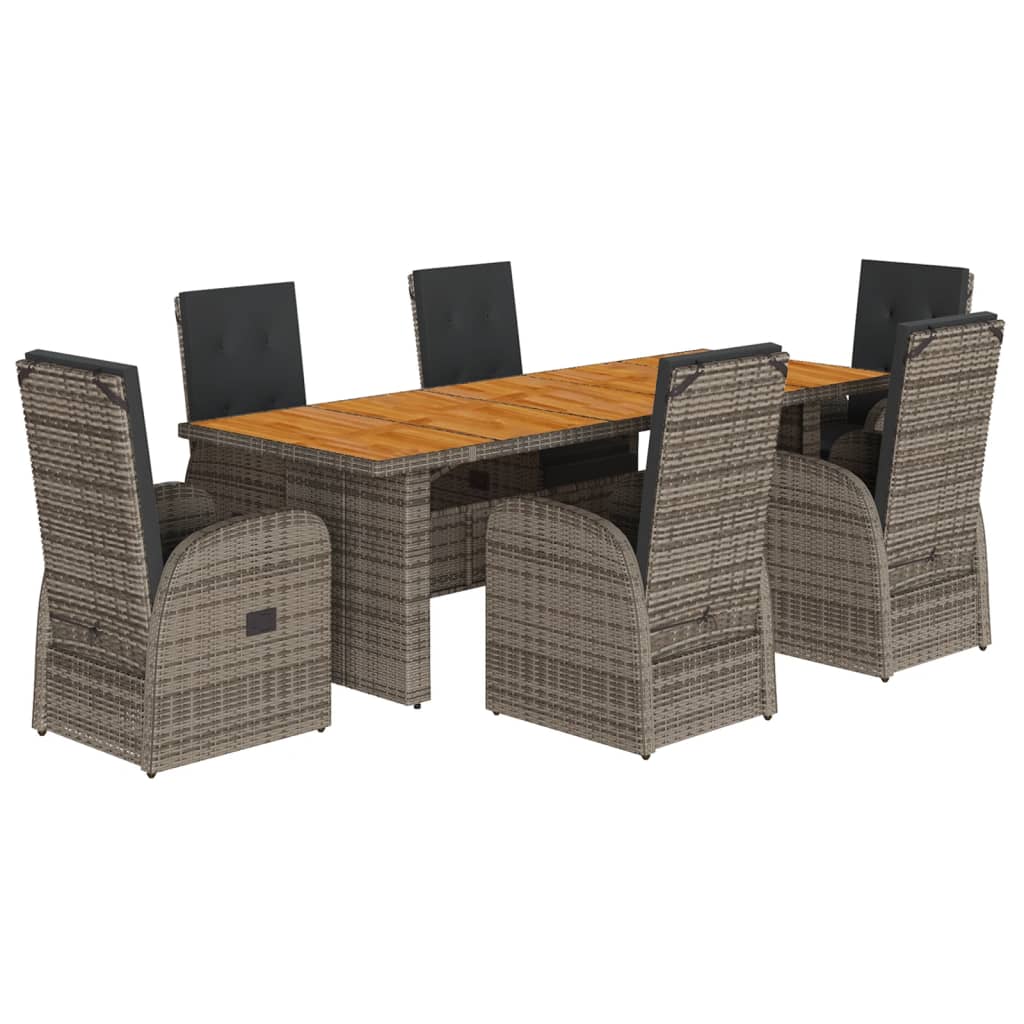 vidaXL 7 Piece Garden Dining Set with Cushions Grey Poly Rattan 2