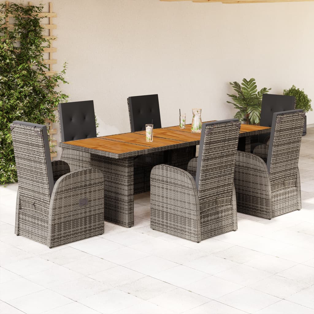 vidaXL 7 Piece Garden Dining Set with Cushions Grey Poly Rattan 1