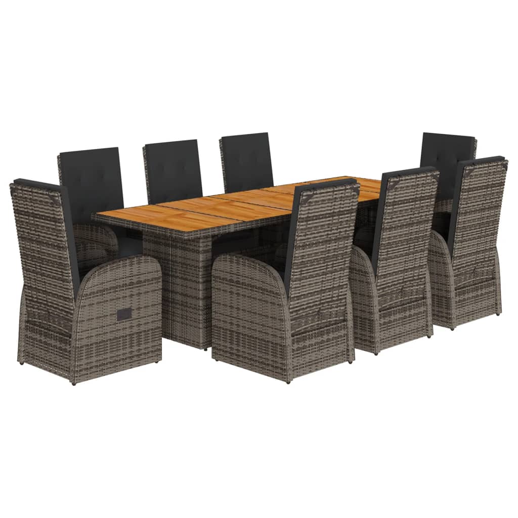 vidaXL 9 Piece Garden Dining Set with Cushions Grey Poly Rattan 2