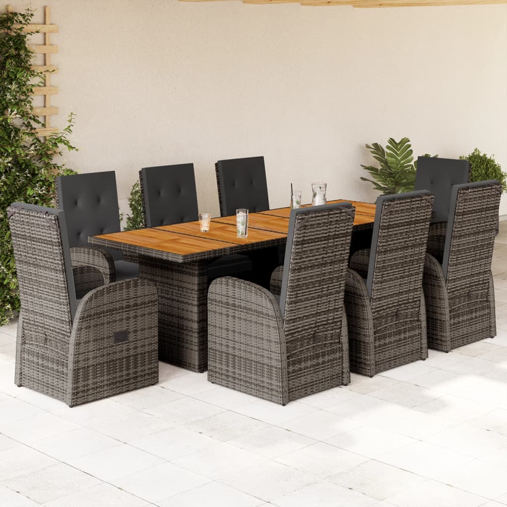 vidaXL 9 Piece Garden Dining Set with Cushions Grey Poly Rattan 1