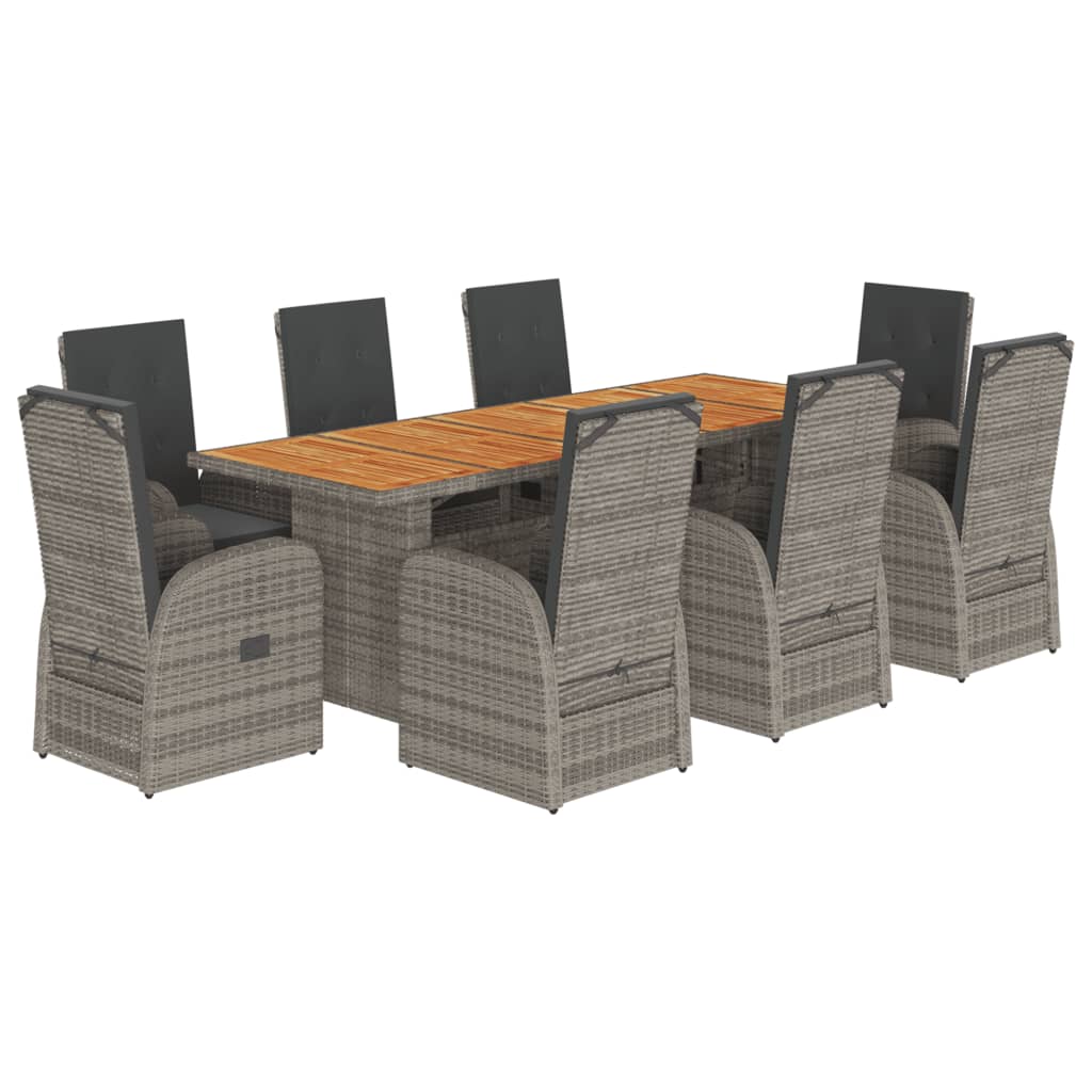 vidaXL 9 Piece Garden Dining Set with Cushions Grey Poly Rattan 2