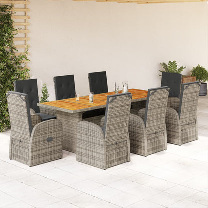 vidaXL 9 Piece Garden Dining Set with Cushions Grey Poly Rattan 1