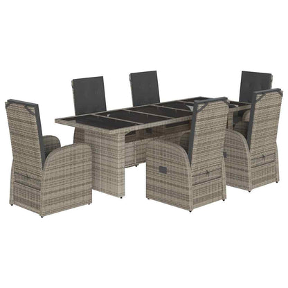 vidaXL 7 Piece Garden Dining Set with Cushions Grey Poly Rattan 2