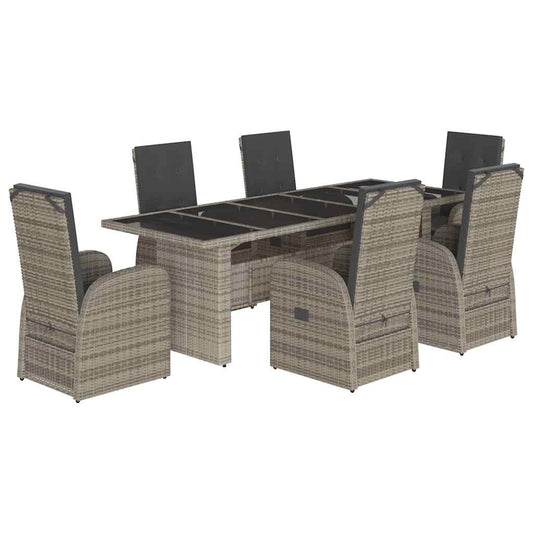 vidaXL 7 Piece Garden Dining Set with Cushions Grey Poly Rattan 2