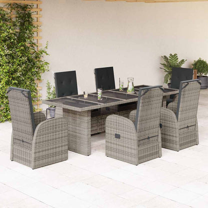 vidaXL 7 Piece Garden Dining Set with Cushions Grey Poly Rattan 1