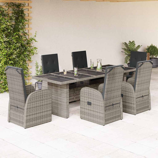 vidaXL 7 Piece Garden Dining Set with Cushions Grey Poly Rattan 1