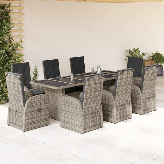 vidaXL 9 Piece Garden Dining Set with Cushions Grey Poly Rattan 1
