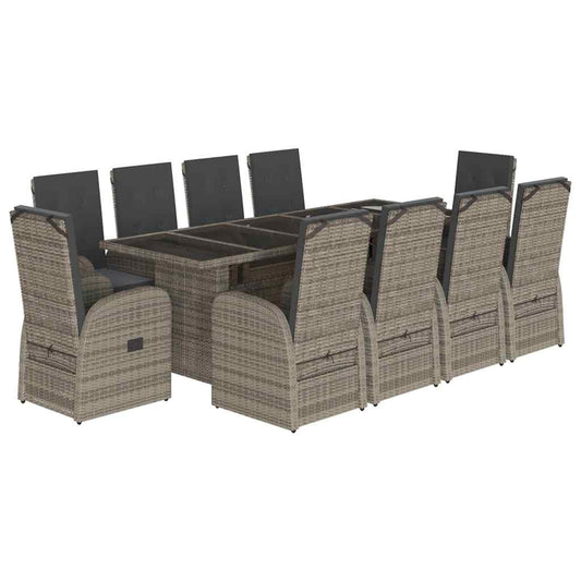 vidaXL 11 Piece Garden Dining Set with Cushions Grey Poly Rattan 2