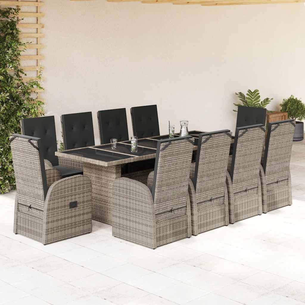 vidaXL 11 Piece Garden Dining Set with Cushions Grey Poly Rattan 1
