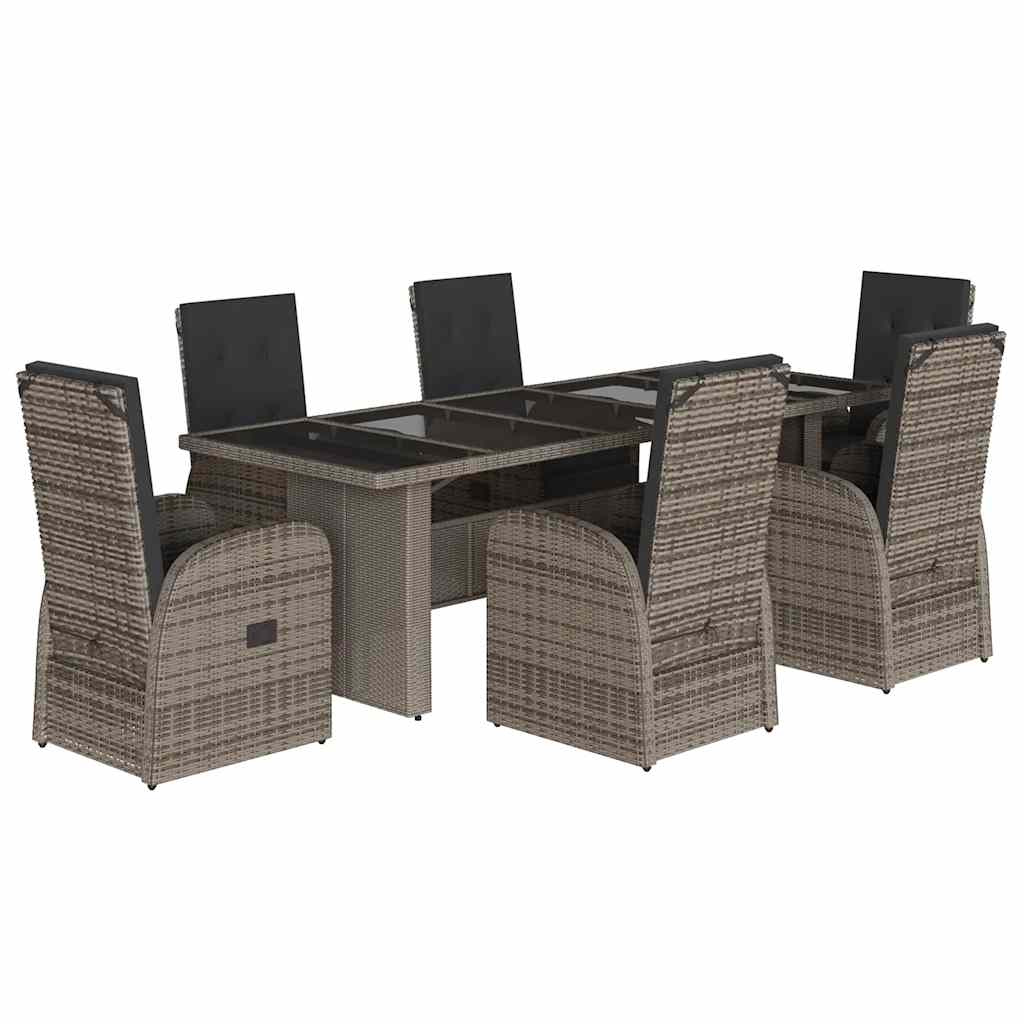 vidaXL 7 Piece Garden Dining Set with Cushions Grey Poly Rattan 2