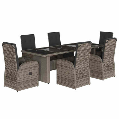 vidaXL 7 Piece Garden Dining Set with Cushions Grey Poly Rattan 2