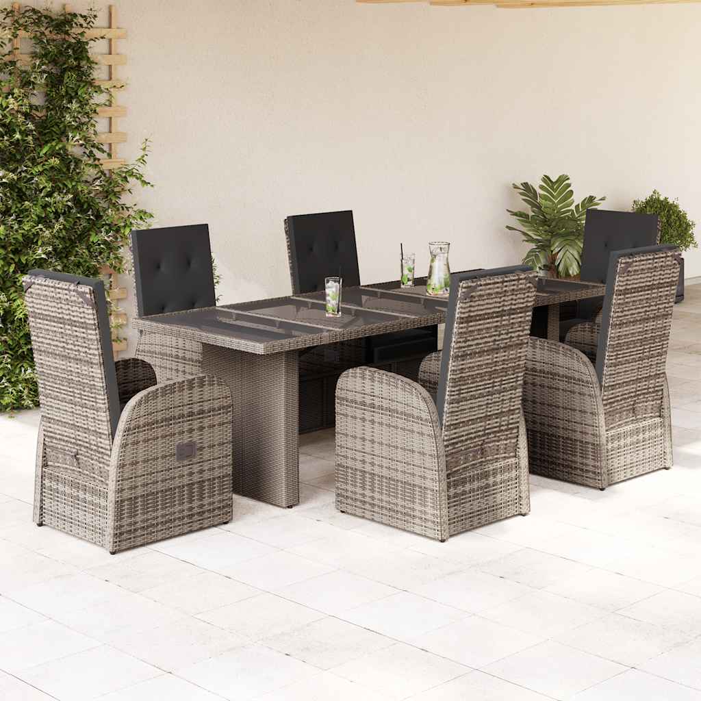 vidaXL 7 Piece Garden Dining Set with Cushions Grey Poly Rattan 1