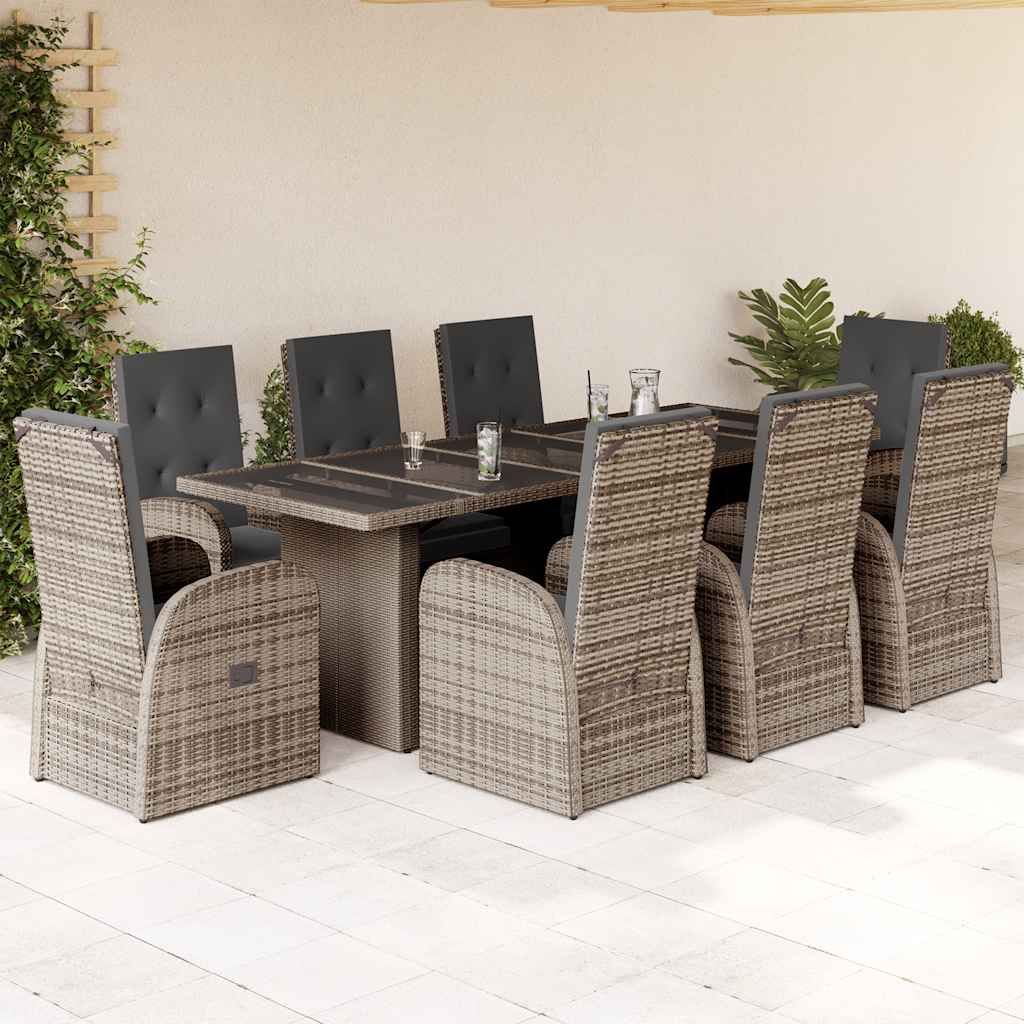 vidaXL 9 Piece Garden Dining Set with Cushions Grey Poly Rattan 1