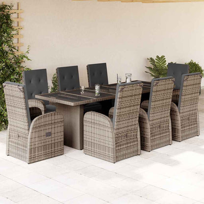 vidaXL 9 Piece Garden Dining Set with Cushions Grey Poly Rattan 1