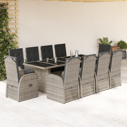 vidaXL 11 Piece Garden Dining Set with Cushions Grey Poly Rattan 1