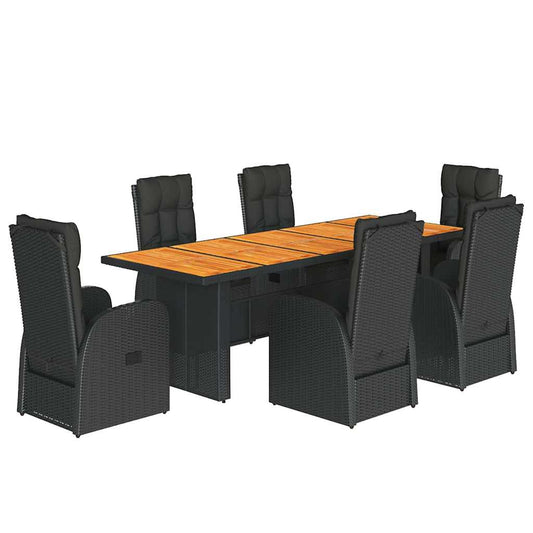 vidaXL 7 Piece Garden Dining Set with Cushions Black Poly Rattan 2