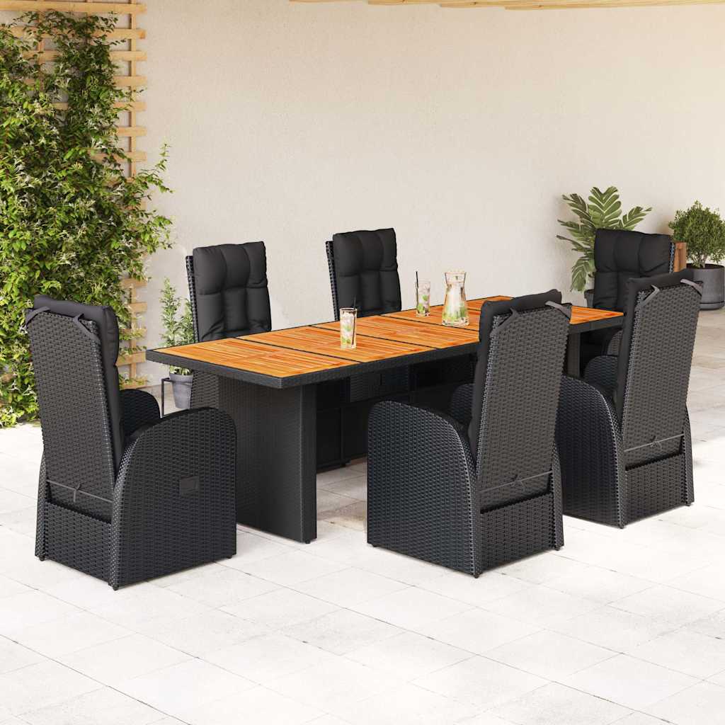 vidaXL 7 Piece Garden Dining Set with Cushions Black Poly Rattan 1