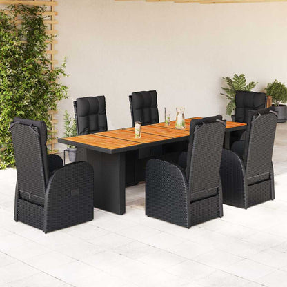 vidaXL 7 Piece Garden Dining Set with Cushions Black Poly Rattan 1