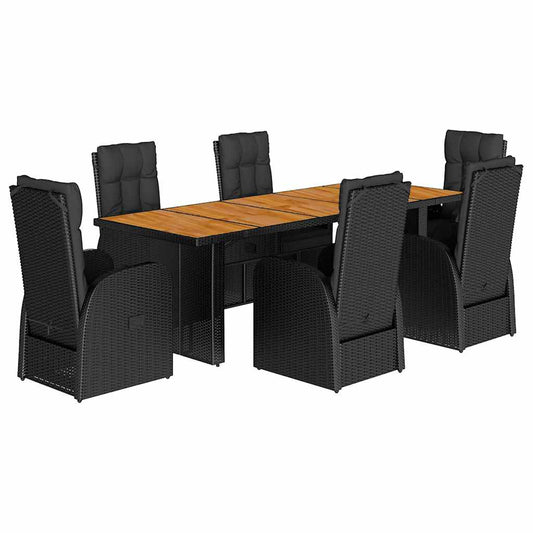vidaXL 7 Piece Garden Dining Set with Cushions Black Poly Rattan 2