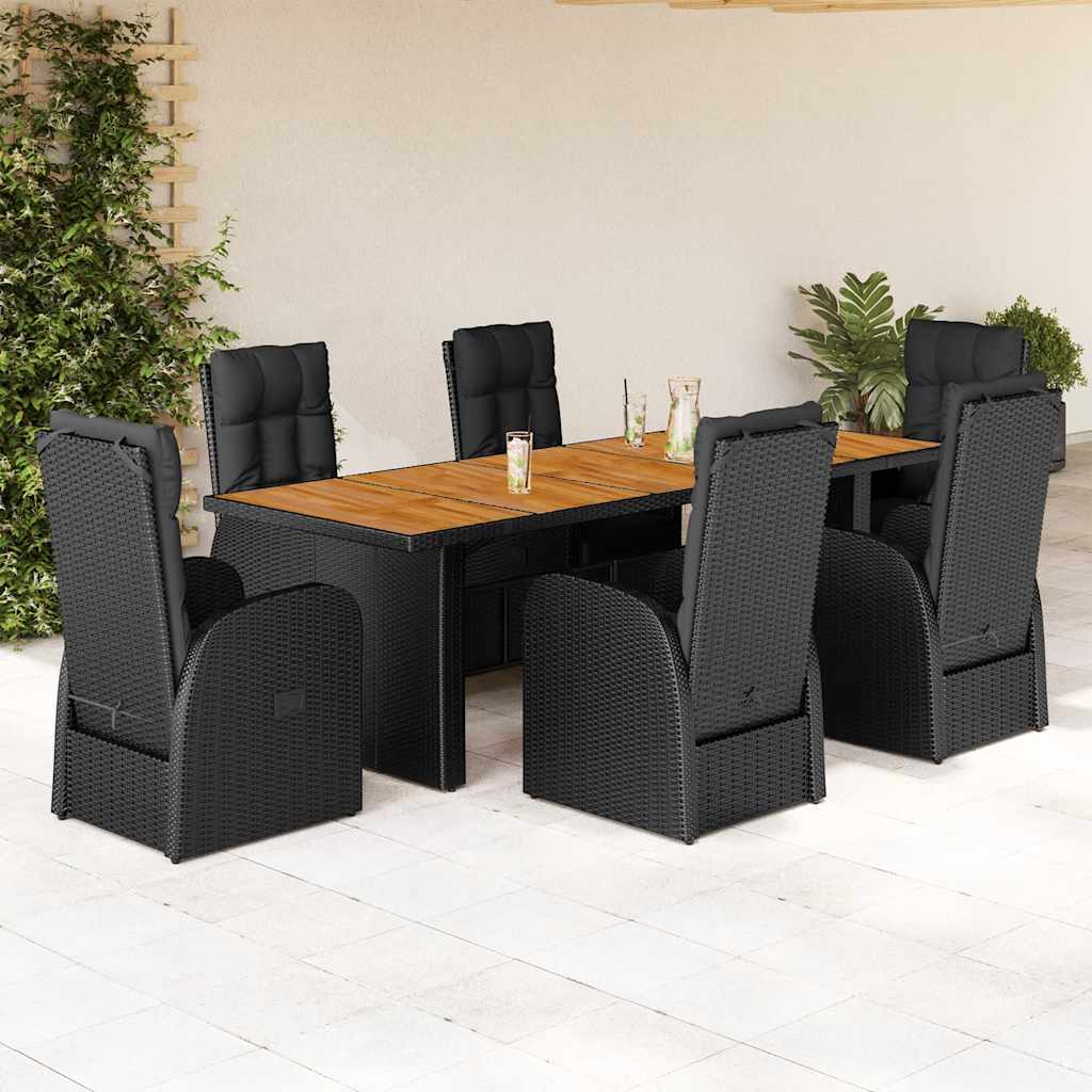 vidaXL 7 Piece Garden Dining Set with Cushions Black Poly Rattan 1