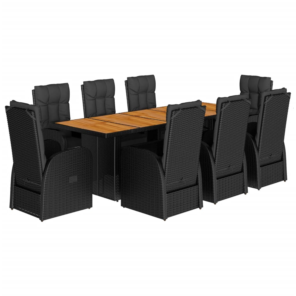 vidaXL 9 Piece Garden Dining Set with Cushions Black Poly Rattan 2