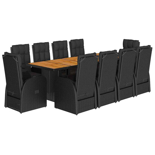 vidaXL 11 Piece Garden Dining Set with Cushions Black Poly Rattan 2