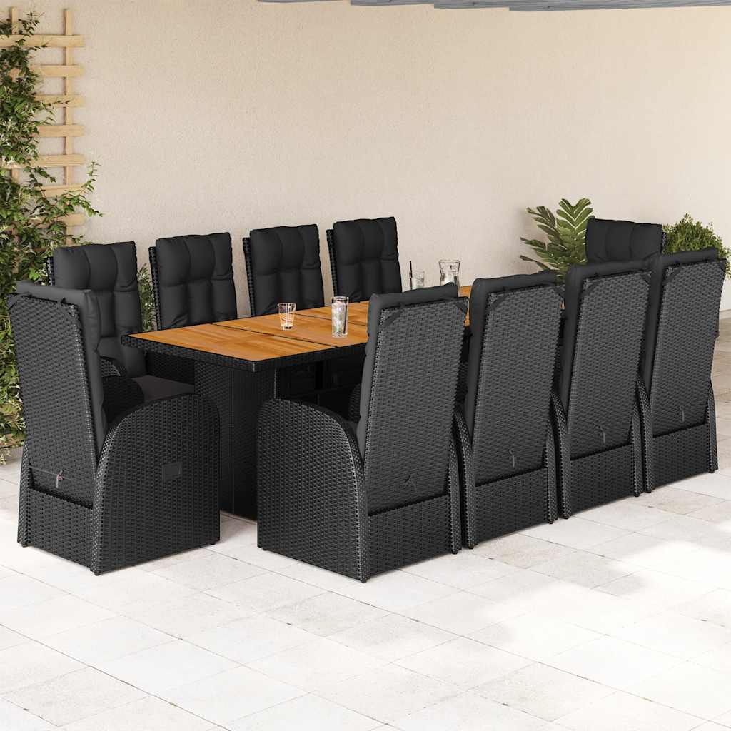 vidaXL 11 Piece Garden Dining Set with Cushions Black Poly Rattan 1