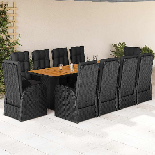 vidaXL 11 Piece Garden Dining Set with Cushions Black Poly Rattan 1
