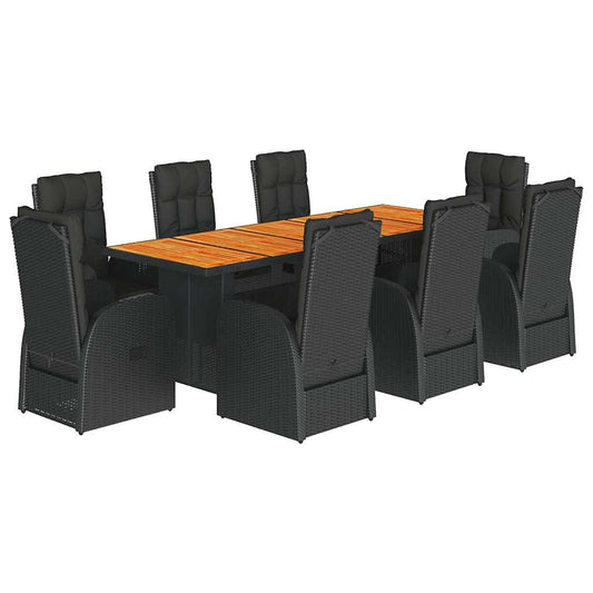 vidaXL 9 Piece Garden Dining Set with Cushions Black Poly Rattan 2
