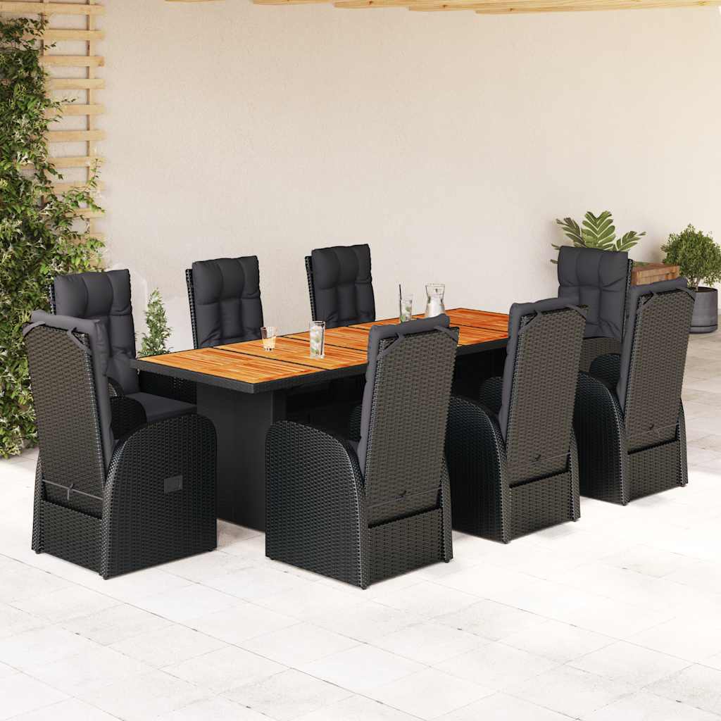 vidaXL 9 Piece Garden Dining Set with Cushions Black Poly Rattan 1