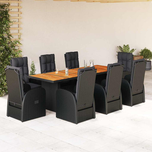 vidaXL 9 Piece Garden Dining Set with Cushions Black Poly Rattan 1