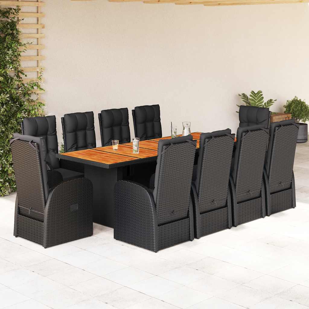 vidaXL 11 Piece Garden Dining Set with Cushions Black Poly Rattan 1