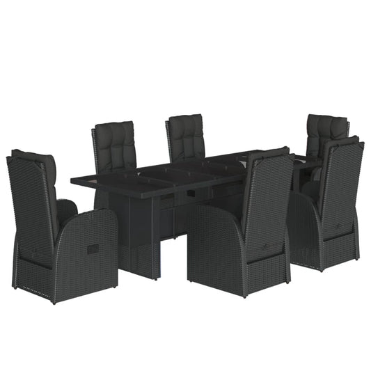 vidaXL 7 Piece Garden Dining Set with Cushions Black Poly Rattan 2