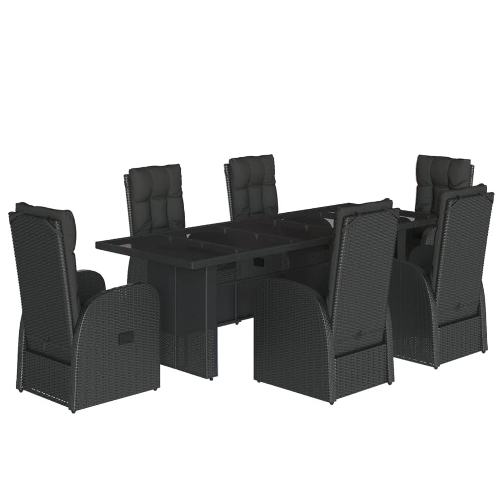9 Piece Garden Dining Set with Cushions Black Poly Rattan Glass Chair 6