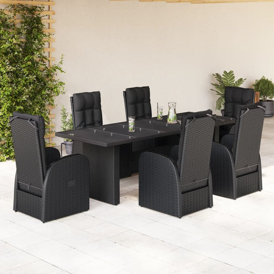 vidaXL 7 Piece Garden Dining Set with Cushions Black Poly Rattan 1