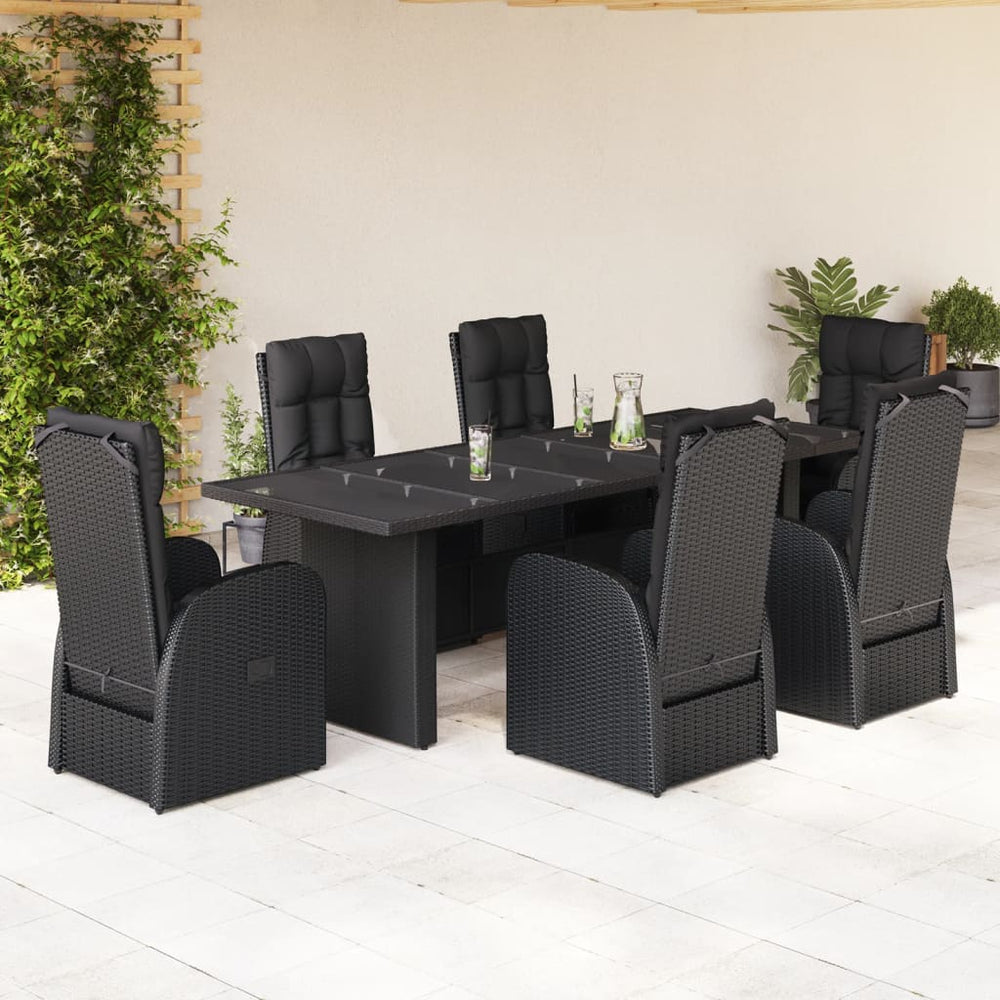 vidaXL 9 Piece Garden Dining Set with Cushions Black Poly Rattan