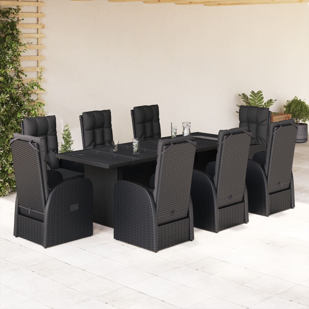 vidaXL 9 Piece Garden Dining Set with Cushions Black Poly Rattan 1