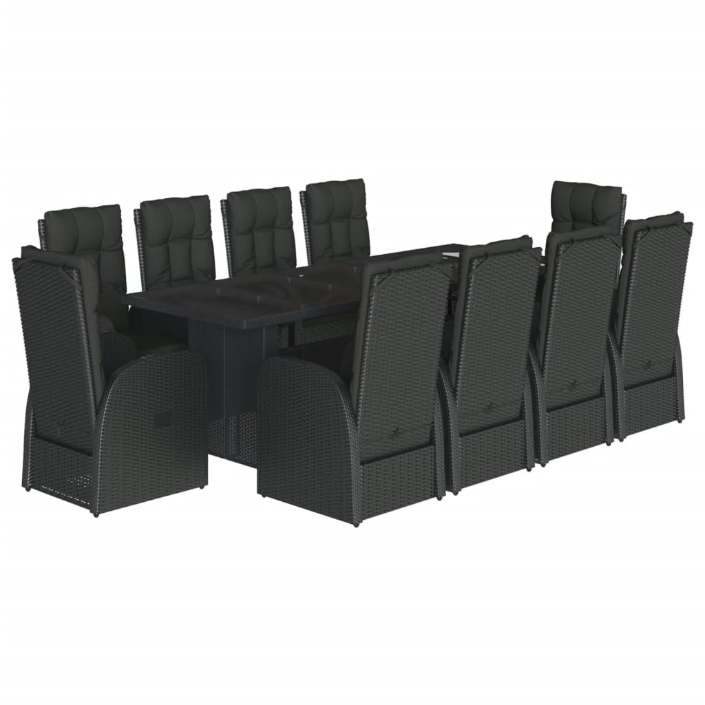 vidaXL 11 Piece Garden Dining Set with Cushions Black Poly Rattan 2