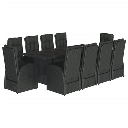 vidaXL 11 Piece Garden Dining Set with Cushions Black Poly Rattan 2